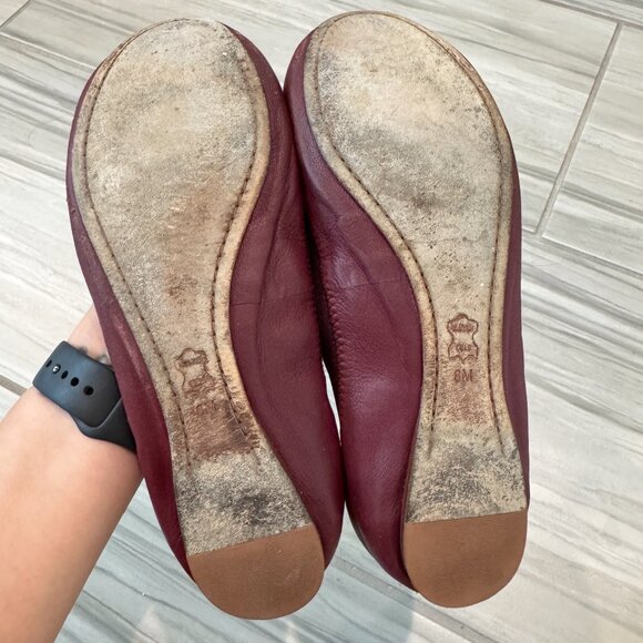 Tory Burch Caroline Leather Gold Logo Ballet Flats Minimalist Preppy Dark Plum 8 - Picture 6 of 8